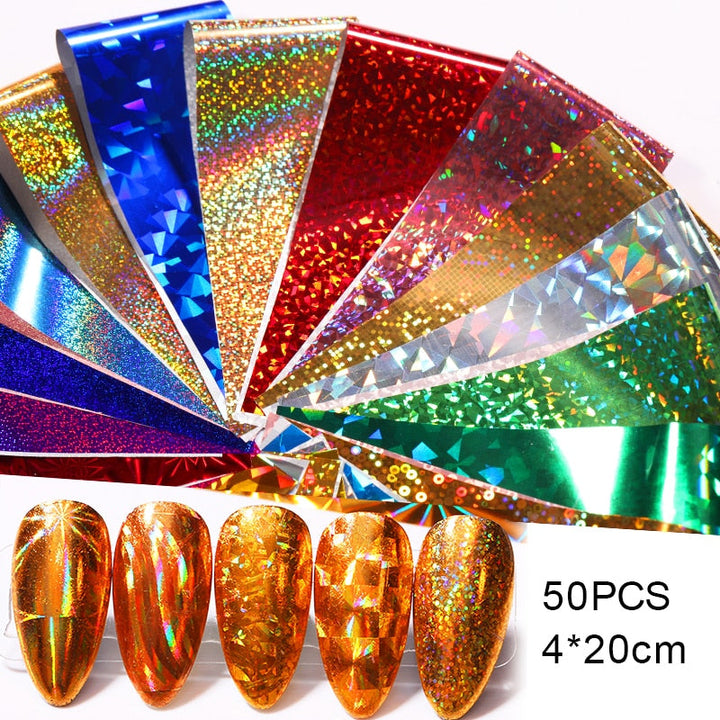 Holographic Nail Foil Transfer Stickers — 24-50 Sparkly