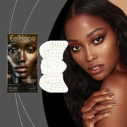 EellHope Makeup Patches box with branded packaging showing hero image of model with gold glitter speckles and 6-piece patch display