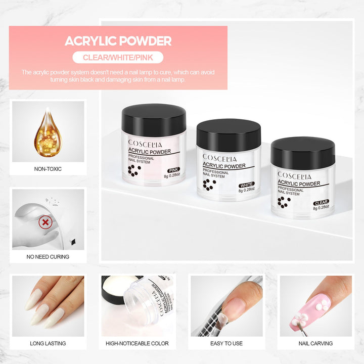 COSCELIA Acrylic Nail Kit – Salon Extensions, No UV Lamp