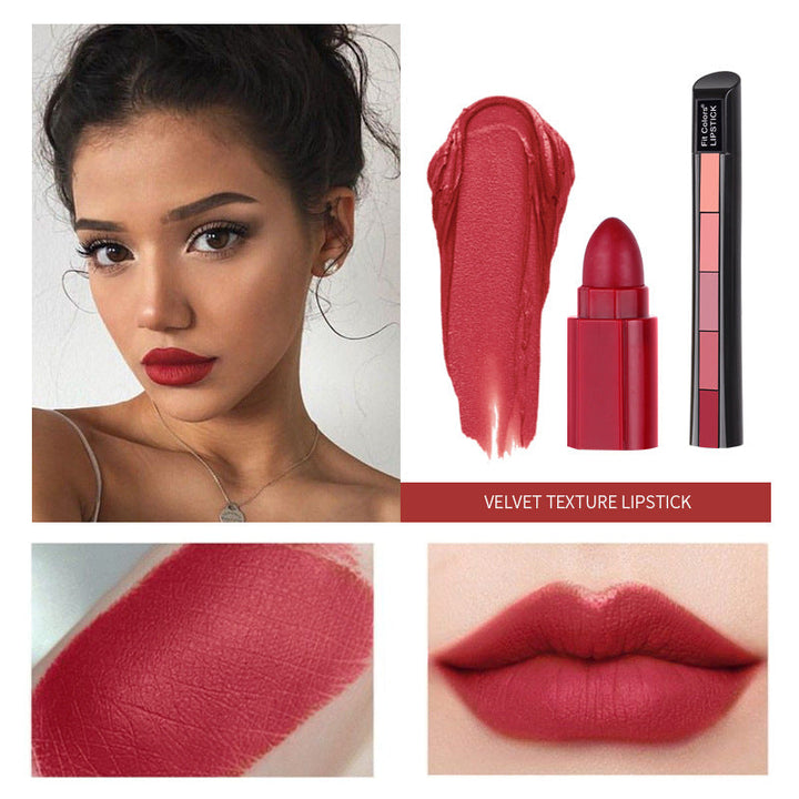 5-Color Matte Lipstick Set for Easy On-the-Go Makeup Looks
