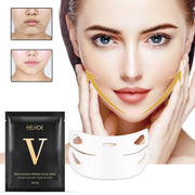 Split comparison showing soft, undefined face transitioning to sculpted, lifted V-shaped jawline with lifted cheeks and firm contour