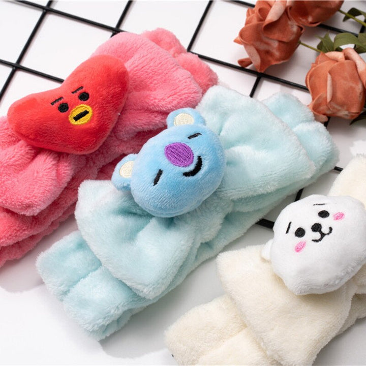 Plush Cartoon Headband – BT21‑Style Spa Hairband for K‑pop