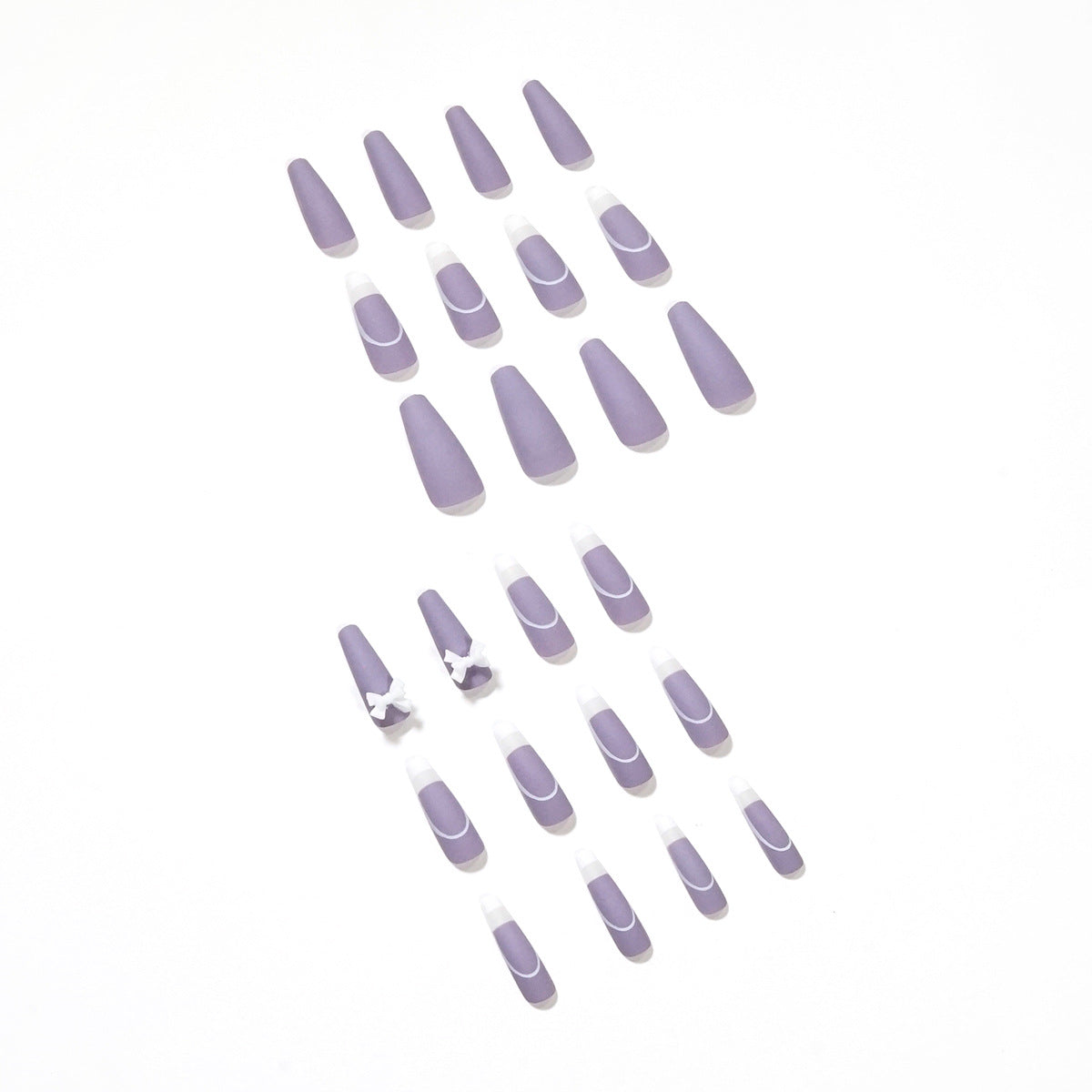 Lavender French Tip Press-On Nails With Bow Accents
