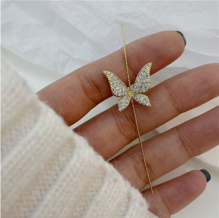 Ear Crawler Earrings – Crystal Butterfly & Gold-Tone Threader