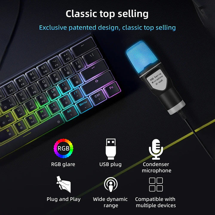 USB Gaming Microphone — 7-Color RGB Condenser Mic with Pop