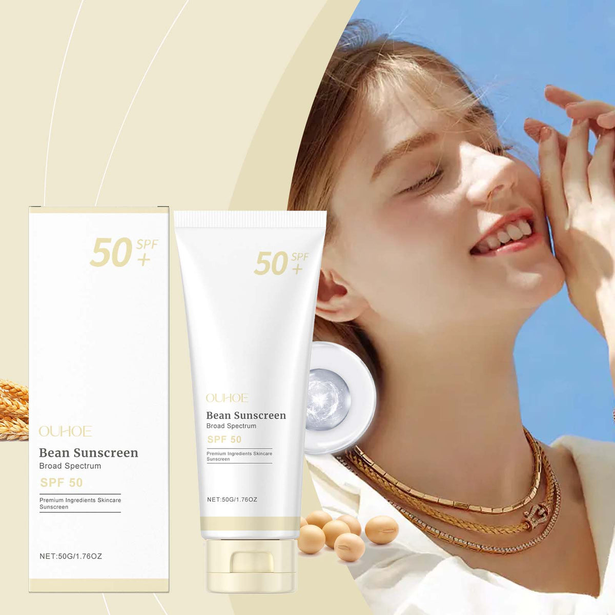 OUHOE SPF 50+ Sunscreen Cream, No White Cast Formula