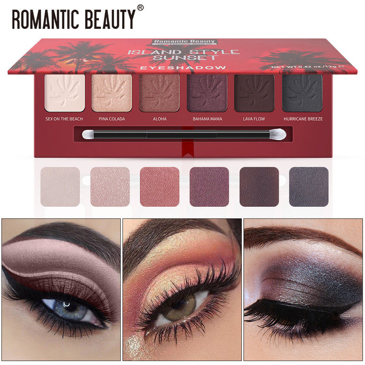 Sunset Eyeshadow Palette, 6 Colors With Dual-Ended Brush