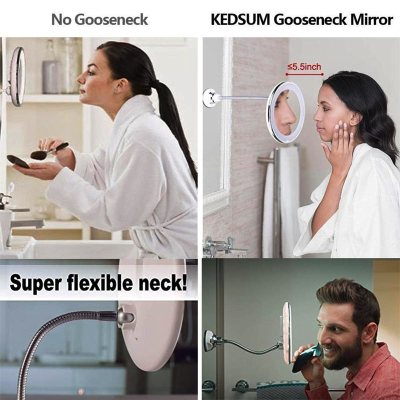 LED Magnifying Mirror — 10x Clarity & 360° Gooseneck