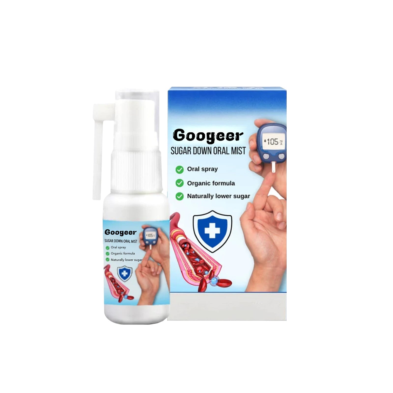 Identical product shot of bottle and box from slightly different angle