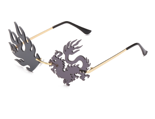 Dragon Flame Rimless Sunglasses — Festival Statement Eyewear