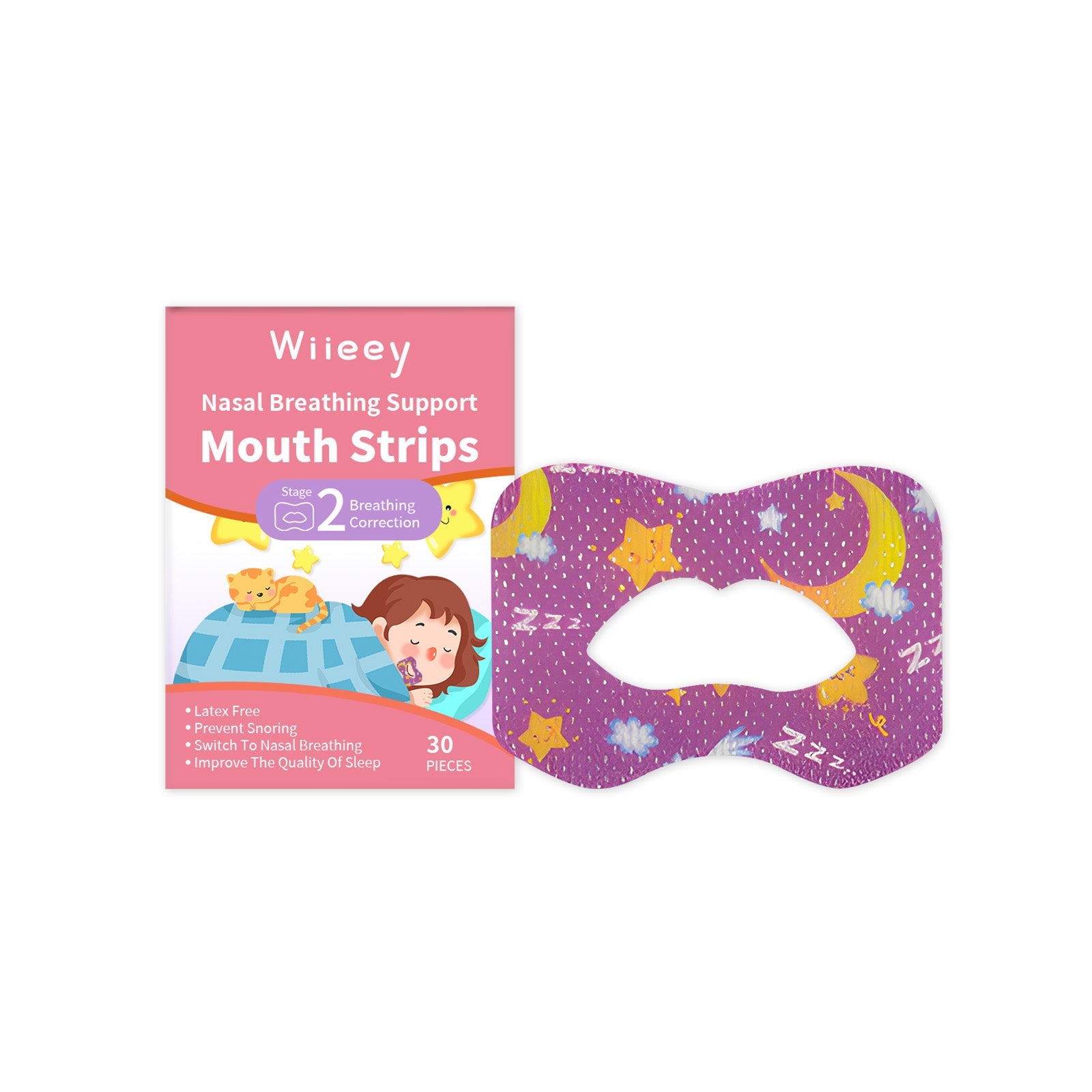 Wiieey mouth strip product box with Stage 3 strip variant showing advanced breathing integration stage