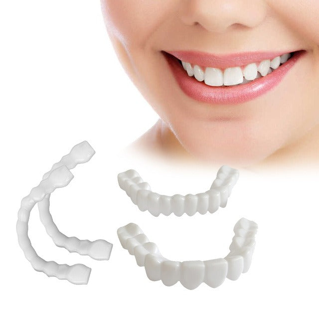 Clinical applications matrix showing three before/after scenarios: perfect smile clinical applications, implant provisional, removable partial denture, and esthetic smile enhancement