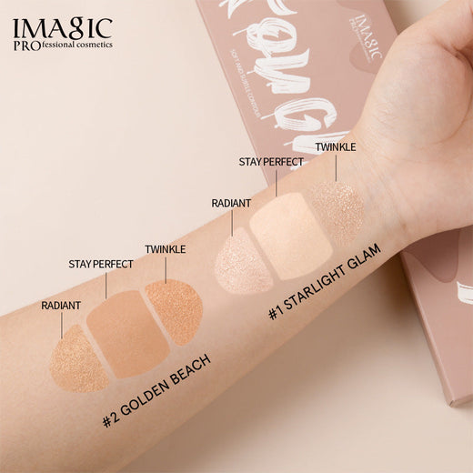 Three-Pan Face Highlighter Palette for Dimensional Glow