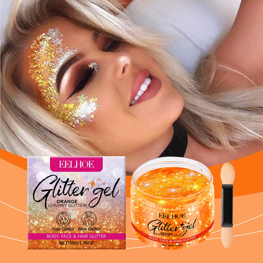 Orange Glitter Gel for Face, Body & Hair Party Shine