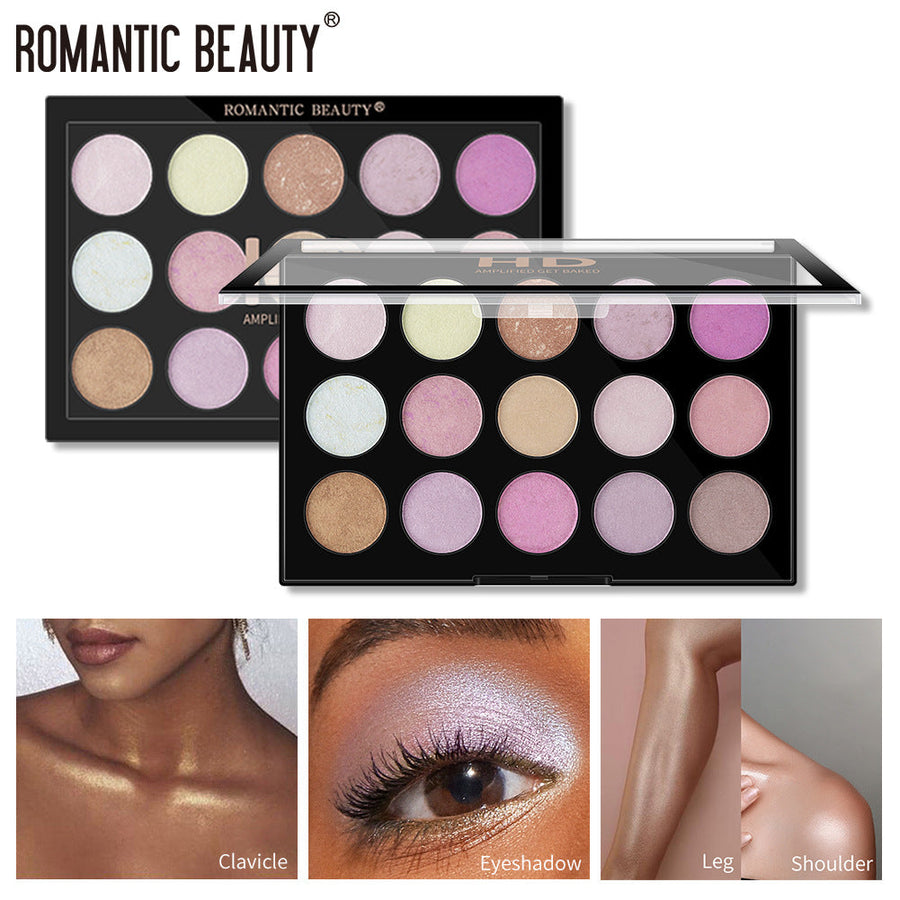15-Color Highlighter Palette for Face, Eyes & Body