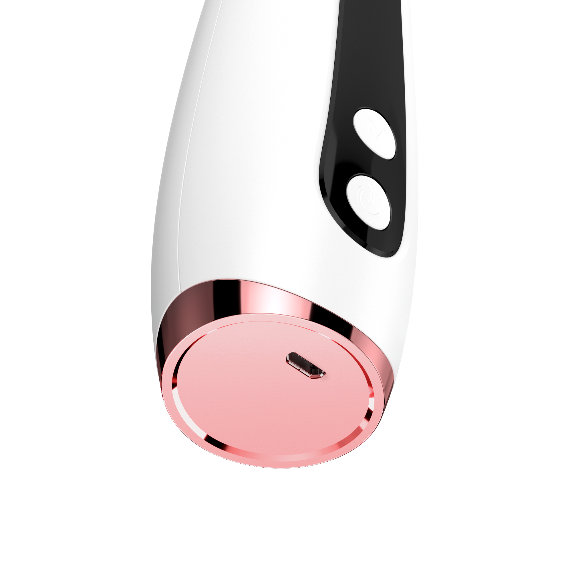 Close-up of base showing large rose gold suction cup attachment with circular opening