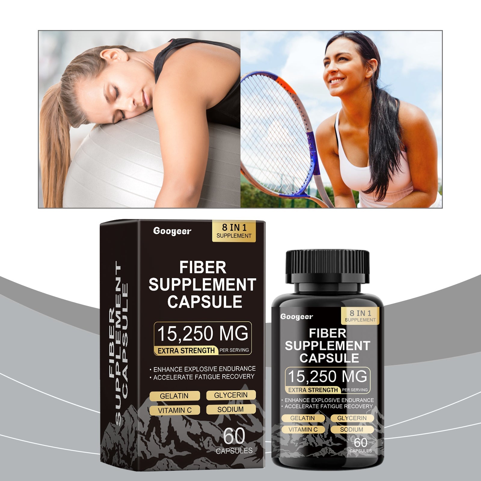 Active woman sleeping peacefully and woman playing tennis with energy, demonstrating endurance and recovery benefits