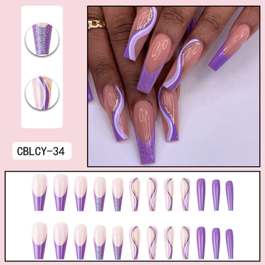 Purple Glitter Nail Patches for Salon-Style Manicures