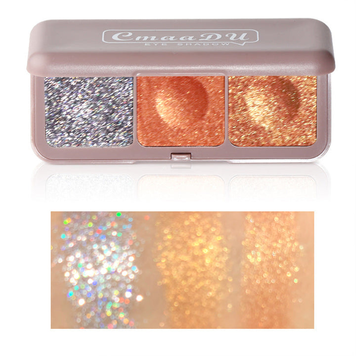 Three-Color Glitter Eyeshadow Palette for Luminous Eyes