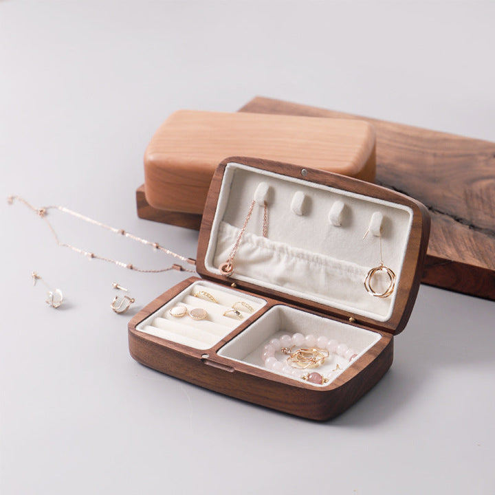 Walnut Wood Jewelry Box — Tangle‑Free Necklace & Ring Storage