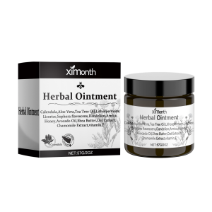 Product box and jar displayed with ingredient callouts and benefit claims: 'Quick Relief' and 'Plant Ingredients'