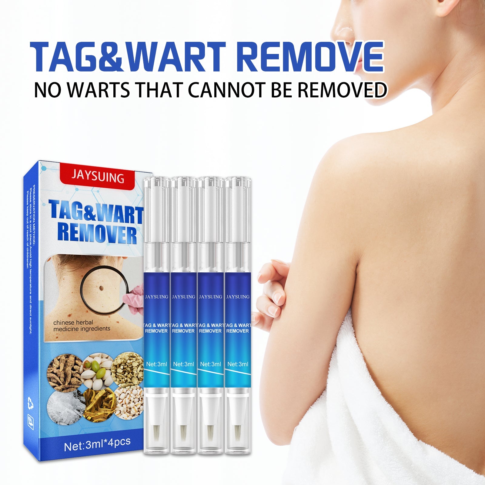 4-piece multi-pack box with lifestyle imagery showing woman applying treatment and ingredient callouts