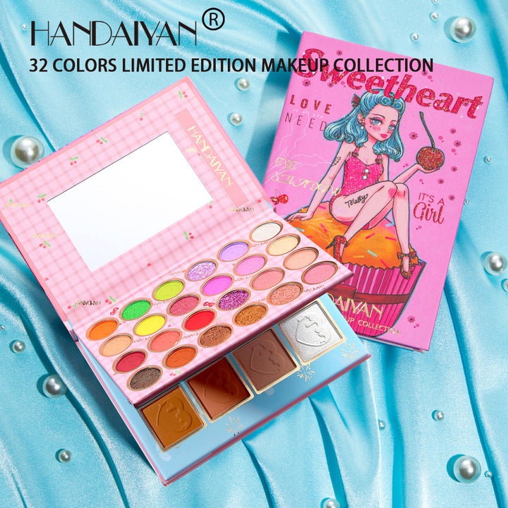 32-Color Makeup Palette with Eye, Blush, Highlight & Mirror