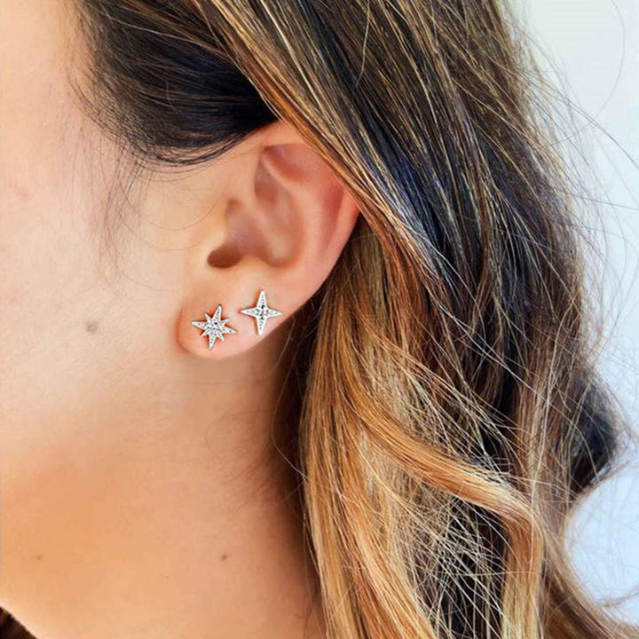 Celestial Earring Stud Set — 4-Piece S925 Silver & CZ Ear