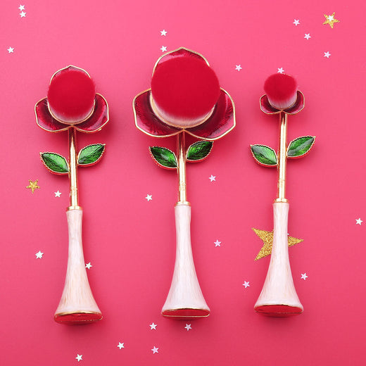 Rose Makeup Brush Set — 3 Enchanted Brushes for a Flawless,