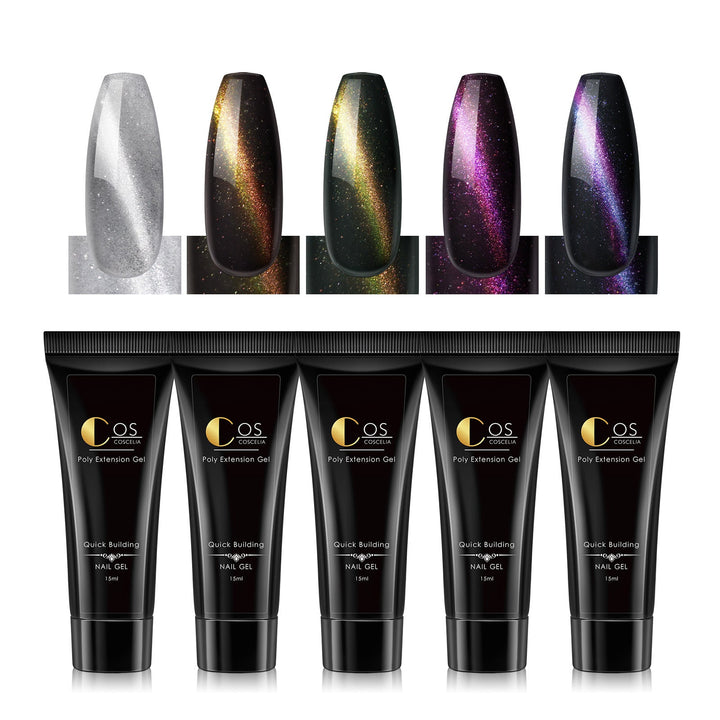 6-Color Poly Nail Extension Kit with Magnetic Multi-Chrome