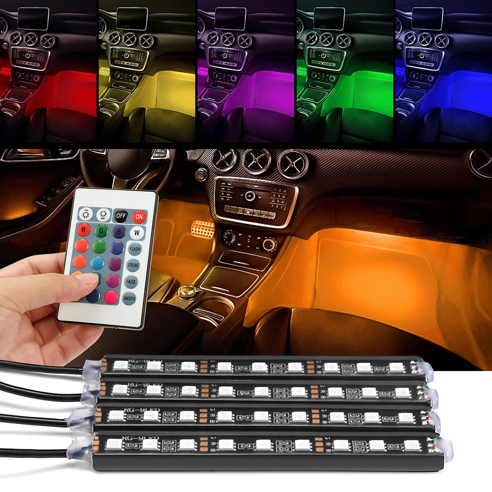 4pcs Car RGB LED Strip Light LED Strip Lights Colors Car Sty