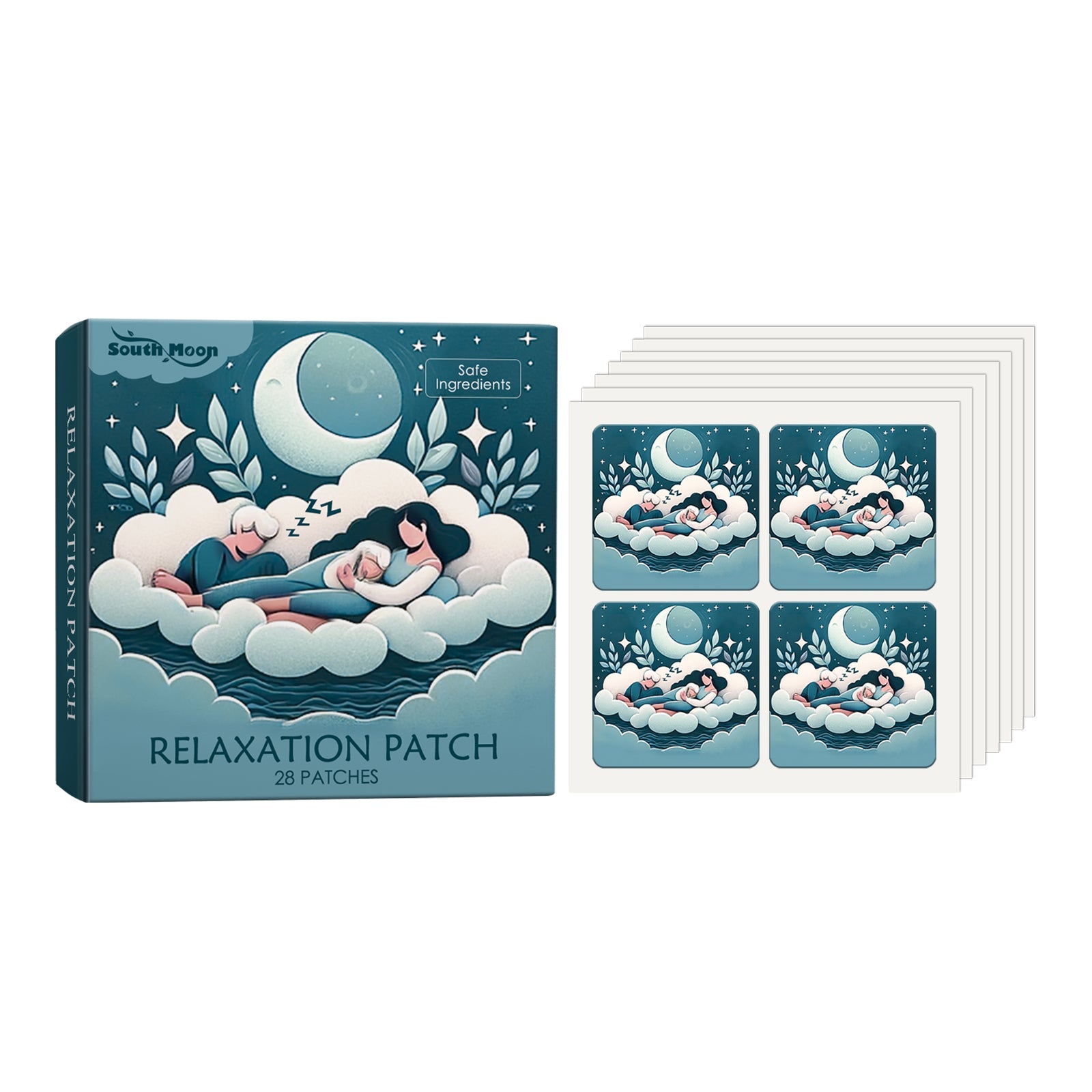 Repeat of teal relaxation patch product display from different shoot