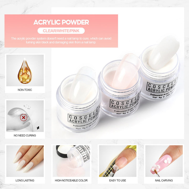 Acrylic Nail Extension Kit — Crystal Powder Set, No UV Lamp