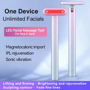 Dual massage heads showing 90-degree rotation capability and interchangeable applicators