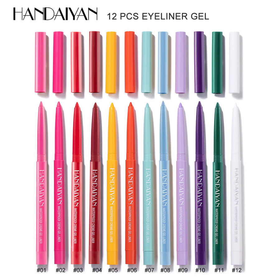 12 Color Gel Eyeliner Pens – Waterproof Quick-Dry
