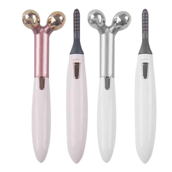 Heated Eyelash Curler & Facial Massage Roller 2-in-1