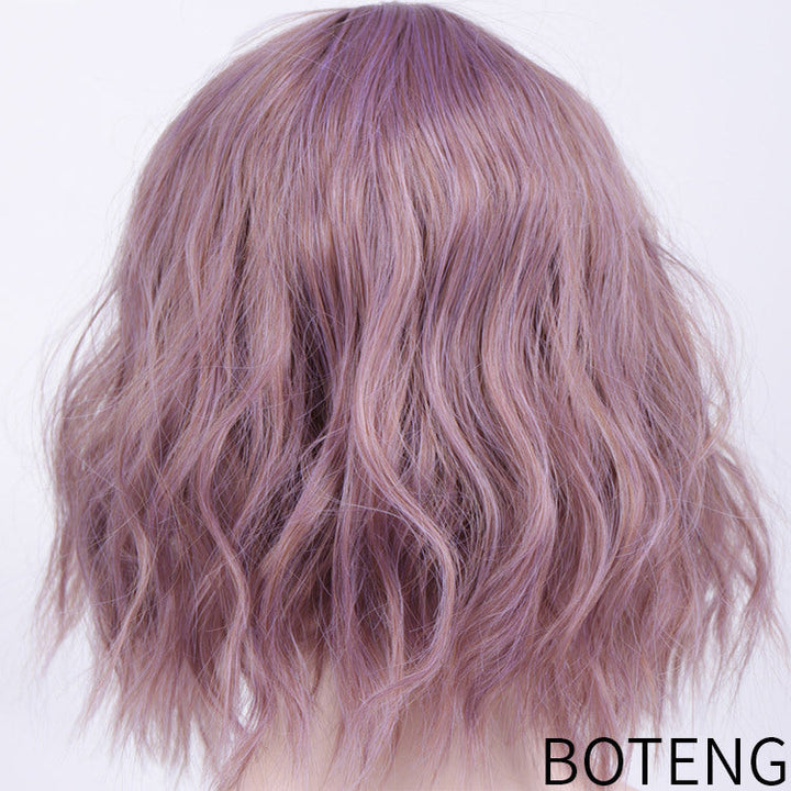 Lavender Curly Bob Wig – Corn Perm Waves, Adjustable Fit