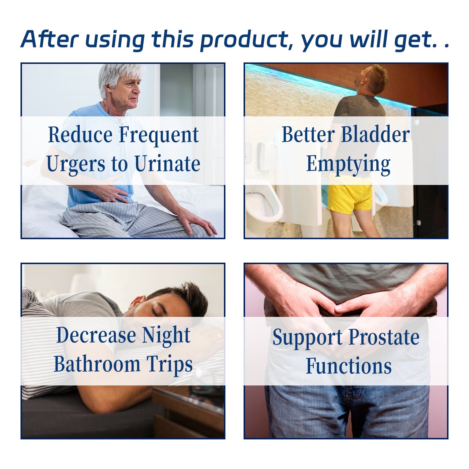 Six-panel lifestyle guide showing lifestyle factors: do not smoke, not spicy foods, avoid prolonged sitting, eat tomatoes, exercise regularly, maintain sexual activity