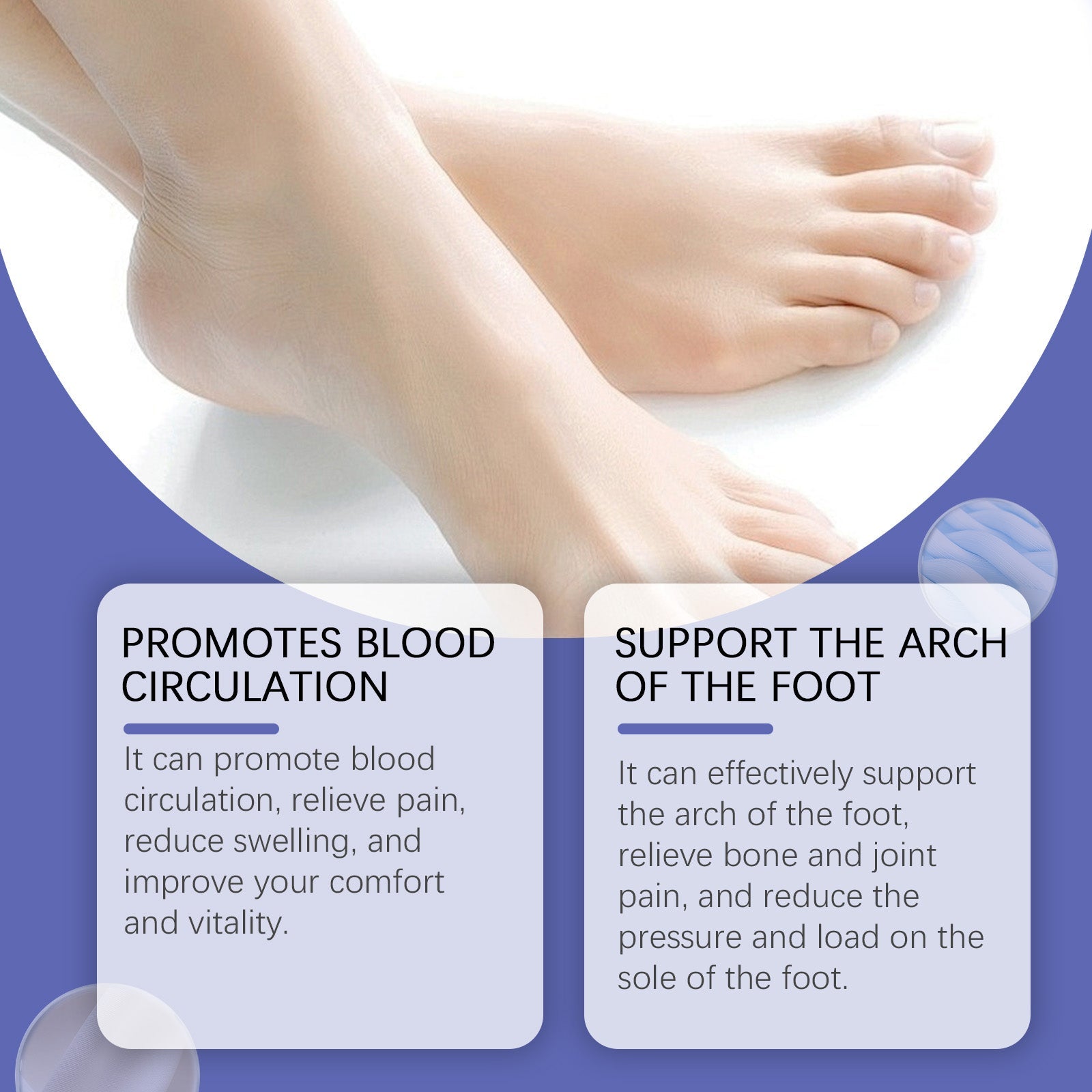 Side-by-side comparison showing inflamed red swollen ankle on left labeled BEFORE, and properly supported pale ankle with brace applied on right labeled AFTER