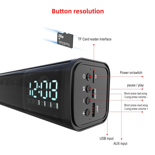 Bluetooth Speaker with Clock — 10W Stereo Sound & TWS Pairing