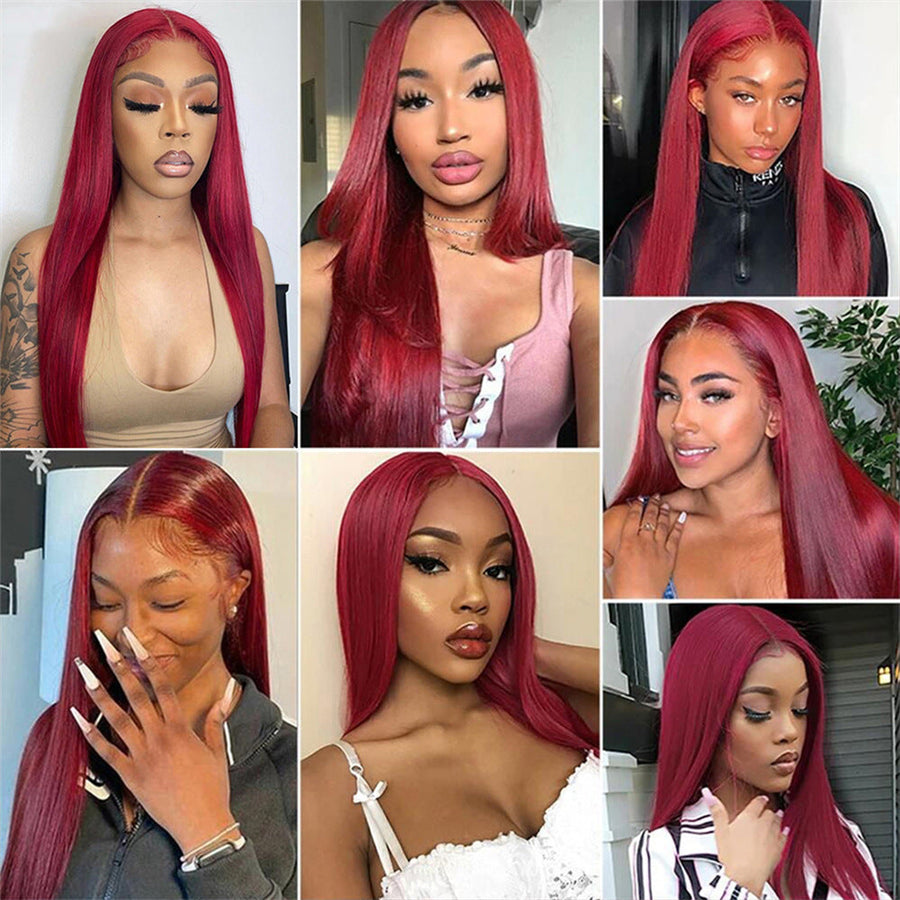 200 Density Straight Human Hair Wig – Burgundy Glam