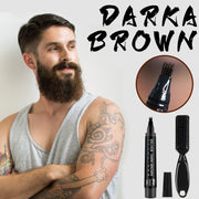Complete EELHOE Beard Pen kit showing retail box, pen with fork-tip applicator, alternative caps, and grooming brush