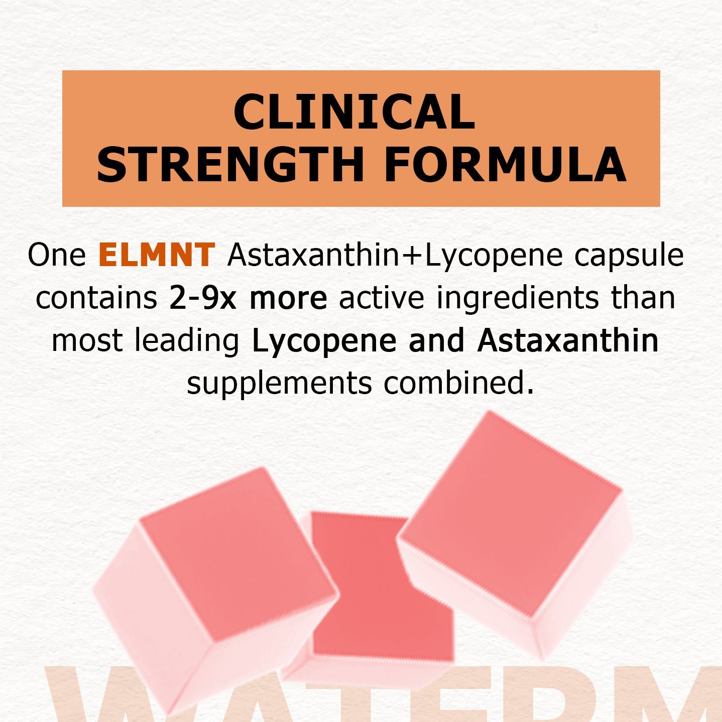 Clinical strength formula comparison graphic showing ELMNT capsule potency advantage with watermelon gummy imagery
