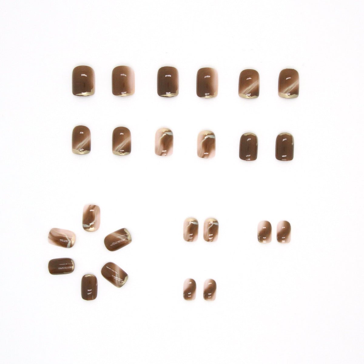 Brown Press-On Nails With Gold Salon-Style Nail Art