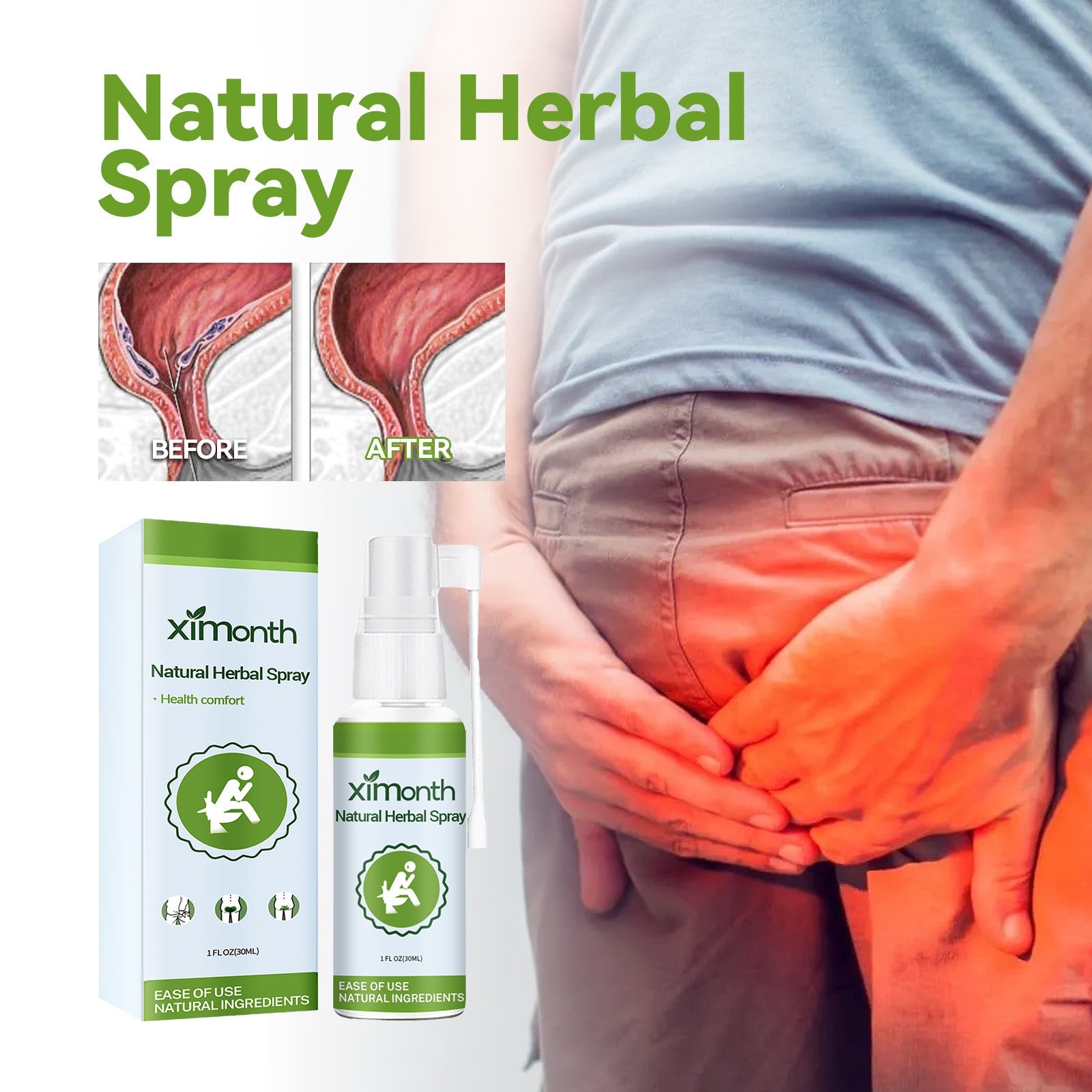 Infographic on soft green background showing benefits cascade with downward arrows: pain/discomfort, bleeding/uncleanliness, quality of life impact