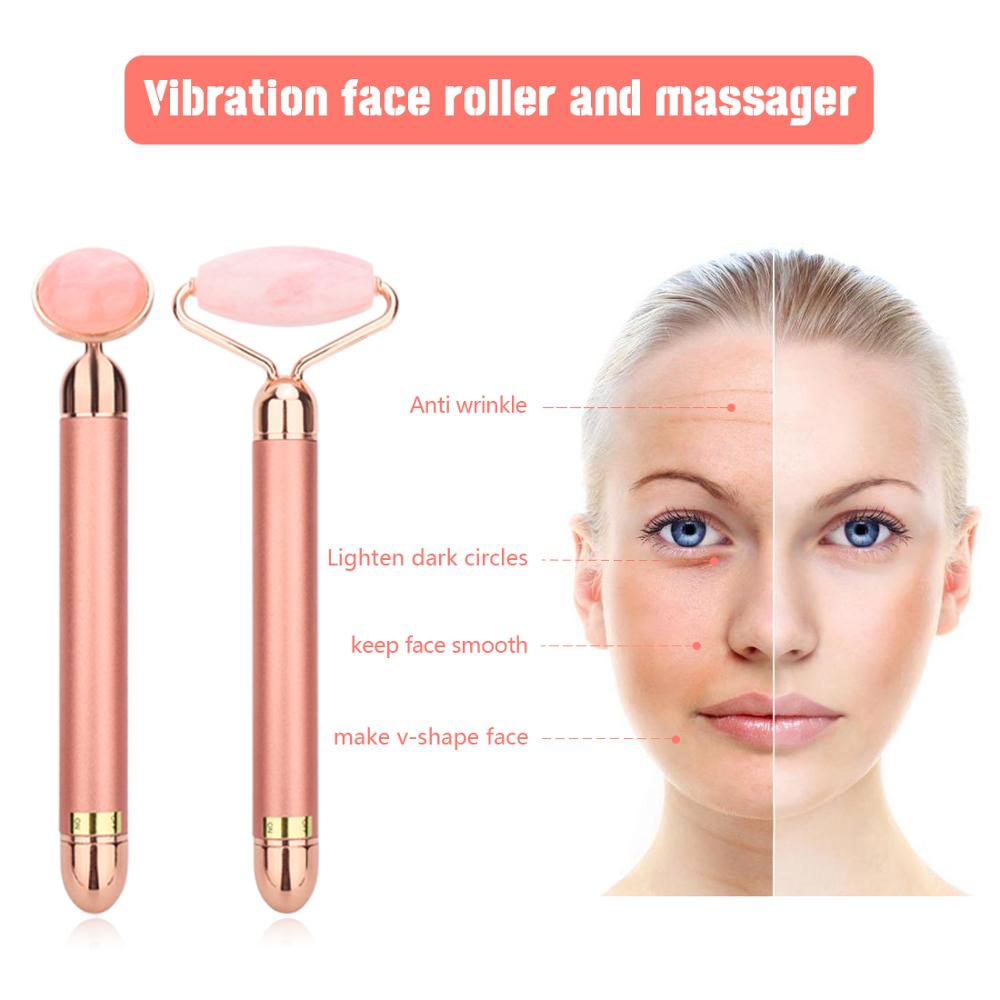 Vibrating Jade & Rose Quartz Roller — Pro Anti-Aging Facial