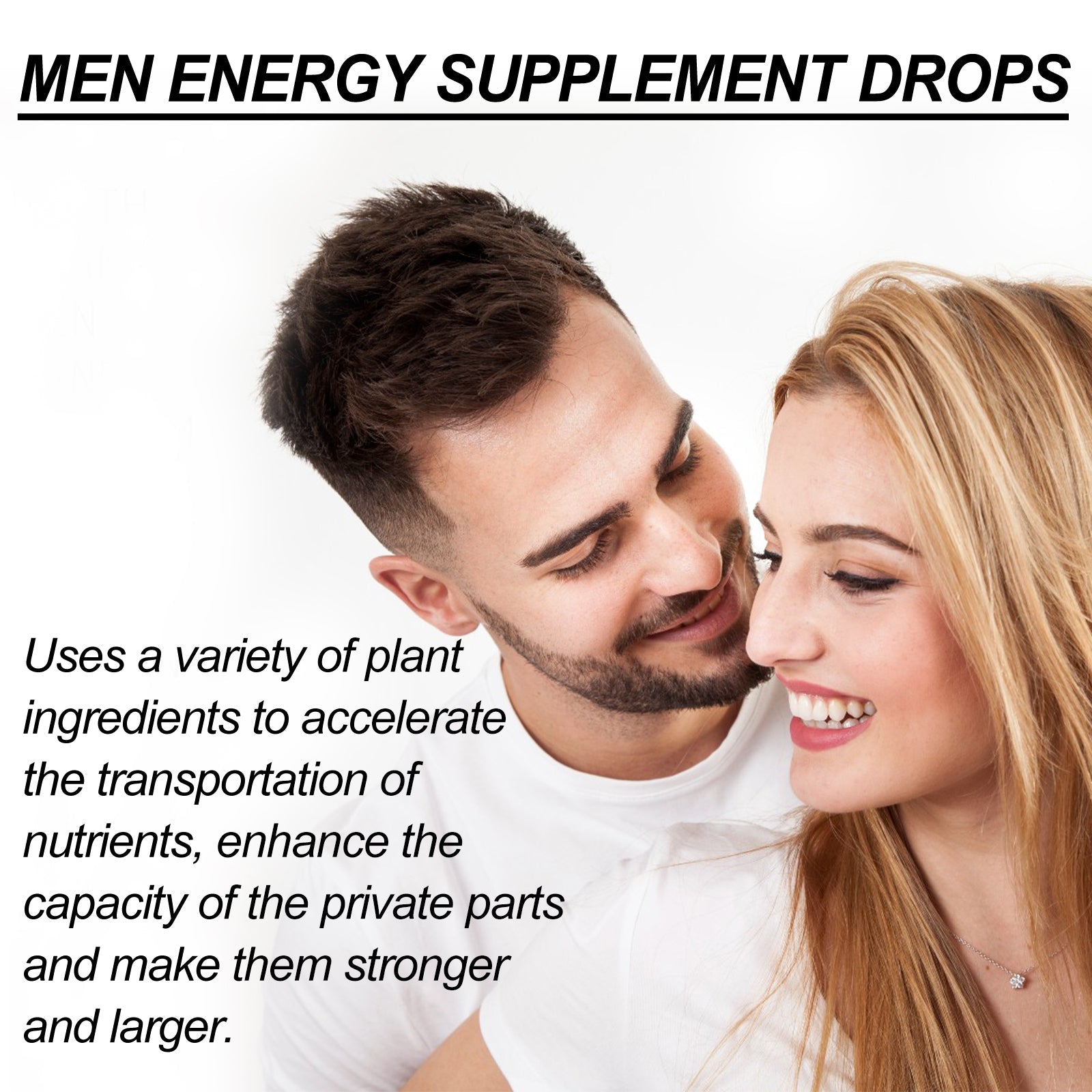 Couple relaxing together in bed with messaging about rejuvenation, energy, endurance and concentration