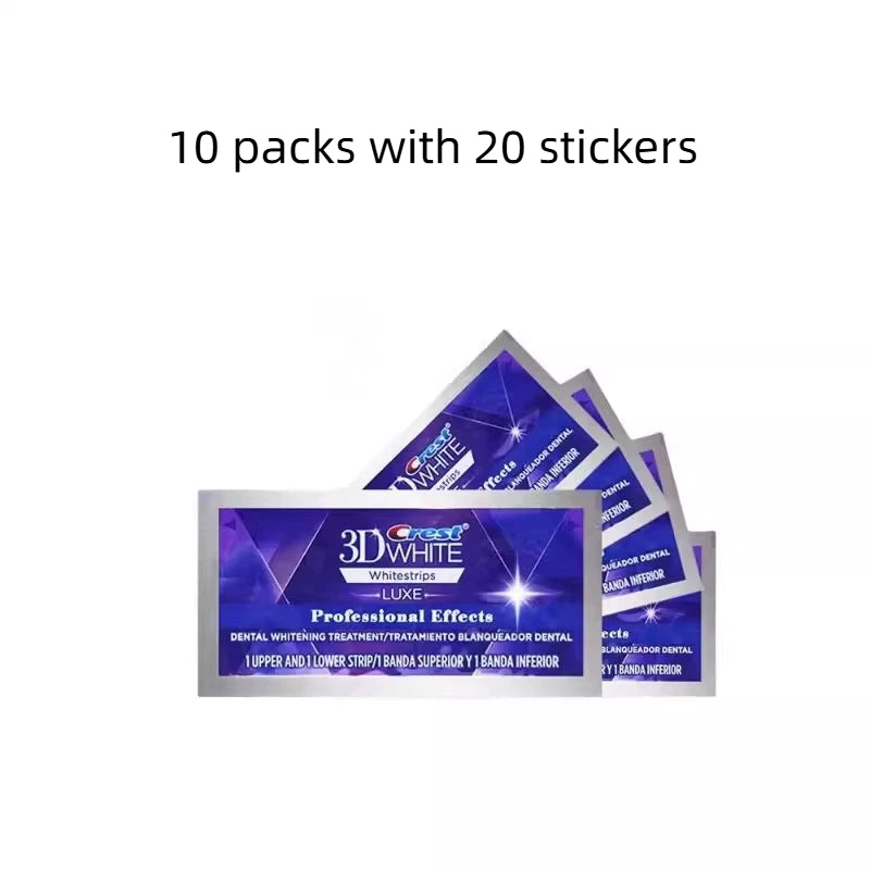 Crest 3D White Whitestrips Luxe Professional Effects displaying 10 packs with 20 stickers