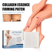 JAYSUING Collagen Essence Firming Patch box with blue and white design, featuring hero image of toned legs and checklist of benefits