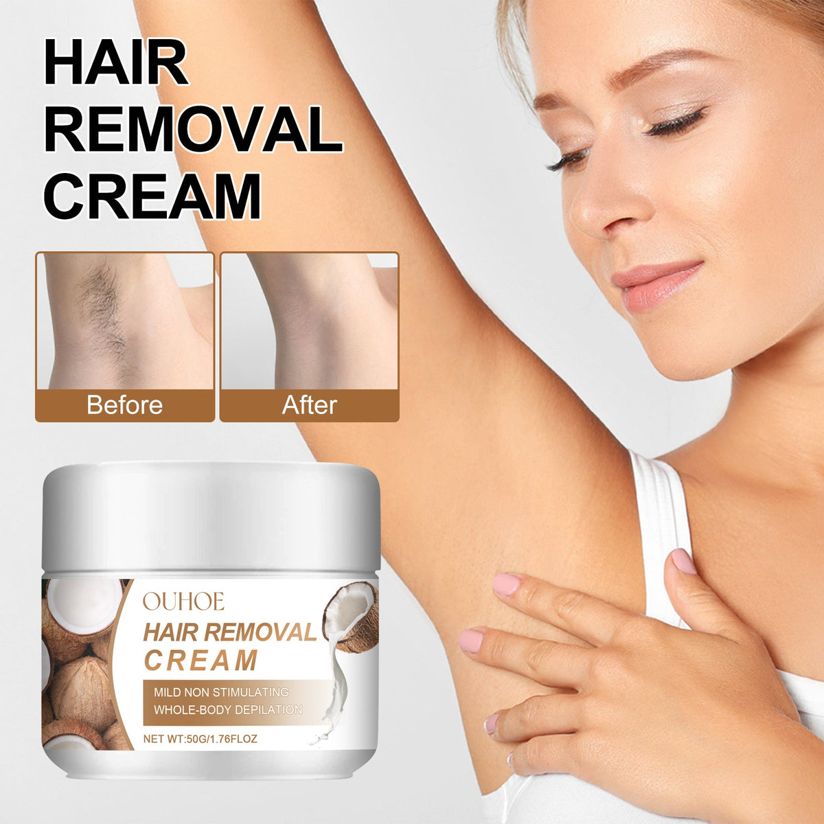 Coconut Hair Removal Cream for Sensitive Skin, Full Body